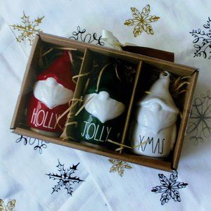 Rae Dunn Holly Jolly Xmas Gnome Ornaments Set of 3